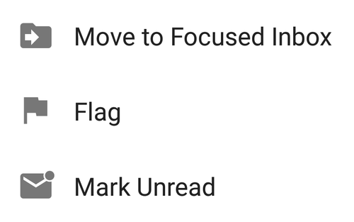 Screenshot of Outlook App dropdown menu